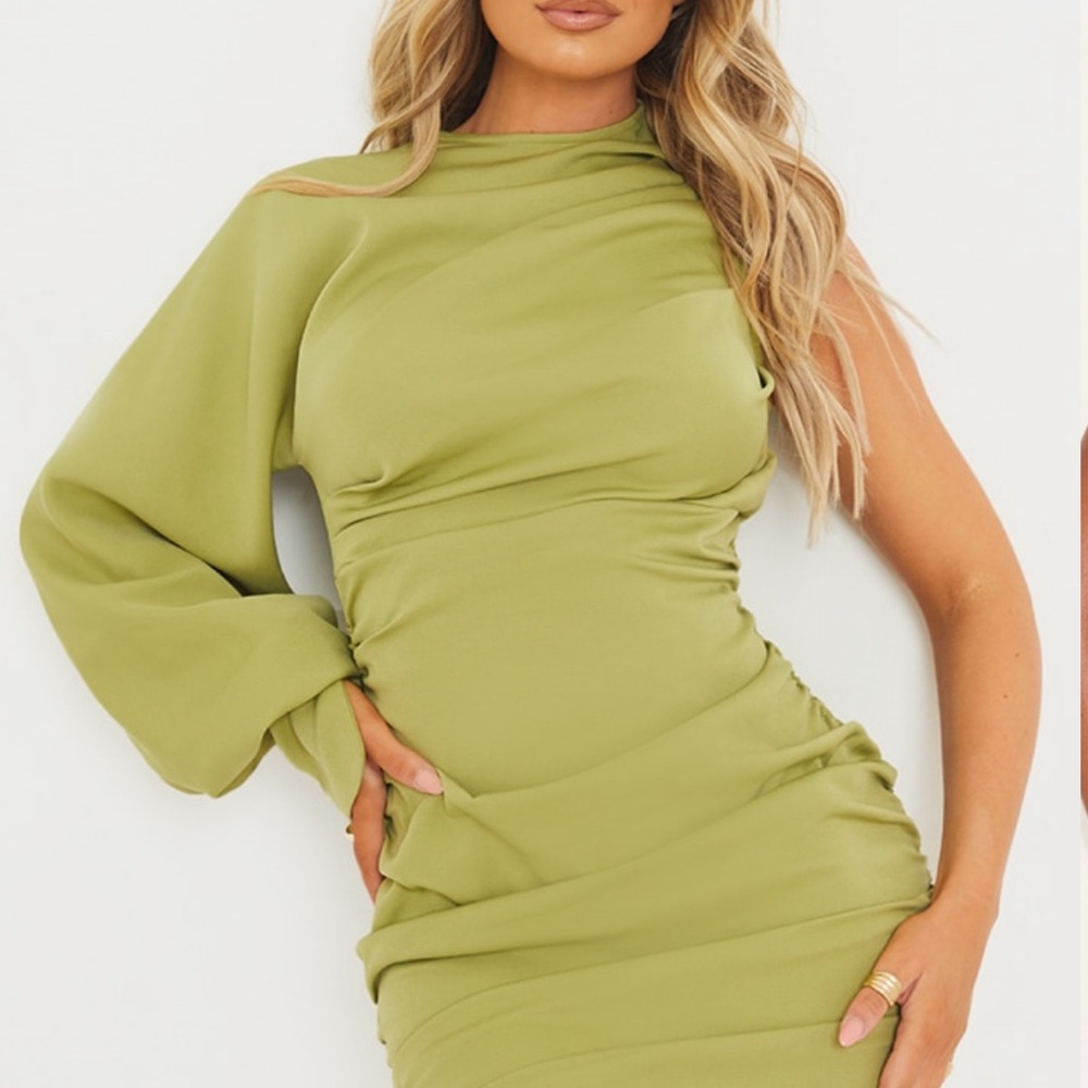 Pretty little thing Elegant Olive Green One-Shoulder Dress Size US 8